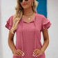 Swiss Dot Tie-Neck Flutter Sleeve Blouse
