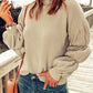 High Neck Bubble Sleeve Rib-Knit Sweater