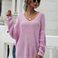 Rib-Knit Drop Shoulder V-Neck Pullover Sweater