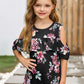 Girls Floral Cold-Shoulder Ruffled Top