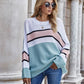 Striped Horizontal Ribbing Long Sleeve Tunic Sweater