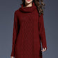 Full Size Mixed Knit Cowl Neck Dropped Shoulder Sweater Dress