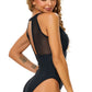 Gathered Detail Spliced Mesh Open Back One-Piece Swimsuit