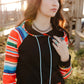 Multicolored Stripe Drawstring Raglan Sleeve Hoodie