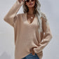 V-Neck Rib-Knit Drop Shoulder Tunic Sweater