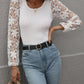 Lace Sleeve Round Neck Ribbed Top