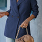 Double-Breasted Padded Shoulder Blazer with Pockets