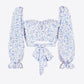 Printed Long Flounce Sleeve Cropped Blouse