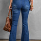 High Waist Slits Raw Edge Flare Jeans