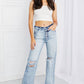 Kancan Button Fly Distressed Raw Hem Straight leg Jeans