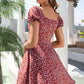 Ditsy Floral Tie Front Flounce Sleeve Dress