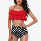 Two-Tone Ruffled Halter Neck Two-Piece Swimsuit