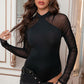 Spliced Mesh Mock Neck Bodysuit