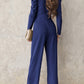 Belted Long Puff Sleeve V-Neck Jumpsuit