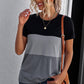 Color Block Side Slit Round Neck T-Shirt