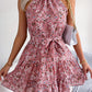 Floral Tie Waist Ruffle Hem Sleeveless Dress