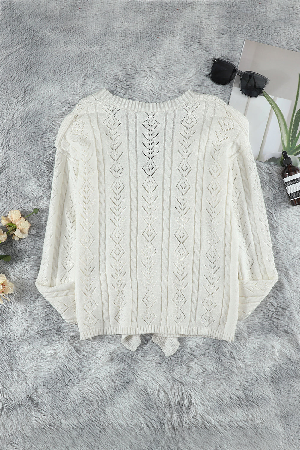 Button Front Ruffle Trim V-Neck Cardigan