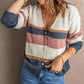 Striped Button Down V-Neck Cardigan