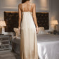 Contrast Lace Trim Spaghetti Strap Split Night Gown