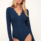 Lace Trim Ribbed Long Sleeve Bodysuit