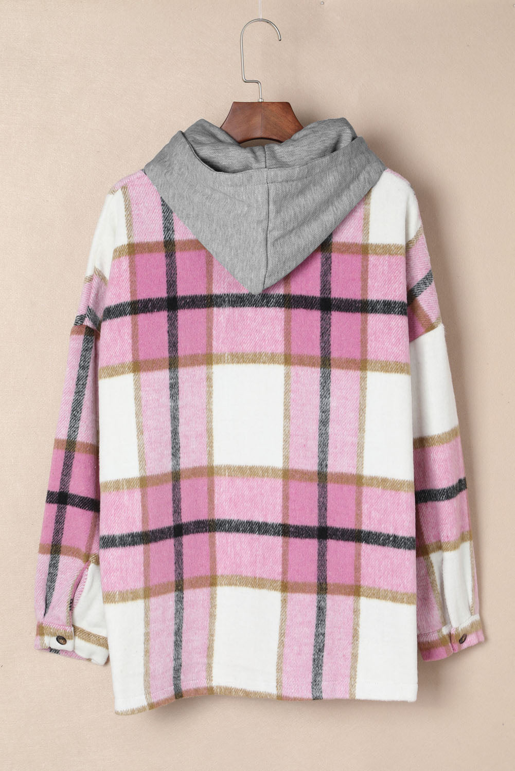 Plaid Button Front Brushed Hooded Jacket