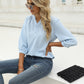 Swiss Dot Notched Neck Three-Quarter Sleeve Blouse