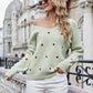 Heart Print V-Neck Dropped Shoulder Sweater