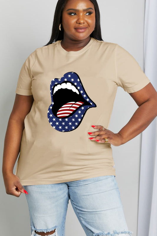 Simply Love Full Size US Flag Lip Graphic Cotton Tee