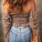 Floral Drawstring Ruched Off-Shoulder Blouse