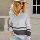 Two-Tone Long Sleeve Zip-Up Knit Top