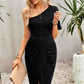 Ruched One-Shoulder Tulip Hem Dress