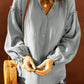 Balloon Sleeve Frill Trim Notched Neck Blouse
