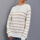 Striped Button Detail Round Neck Sweater