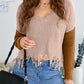 Fringe Hem Rib-Knit Sweater