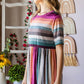 Heimish Full Size Striped Round Neck Babydoll Tee in Fuchsia Multi