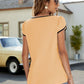 Contrast Trim Petal Sleeve Round Neck Blouse