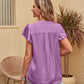 Flutter Sleeve Notched Neck Satin Blouse