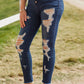 Distressed Button Fly Raw Hem Jeans
