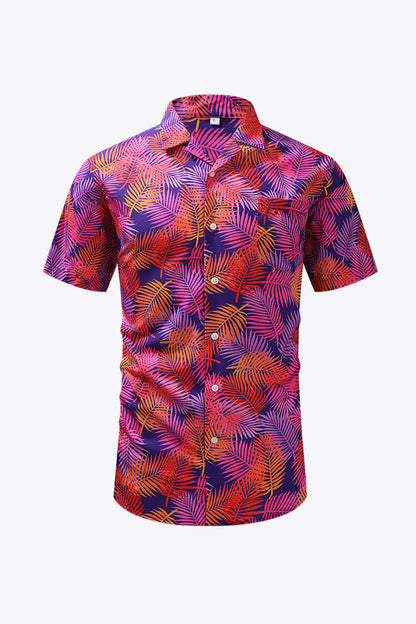 Botanical Print Button-Front Short Sleeve Pocket Shirt