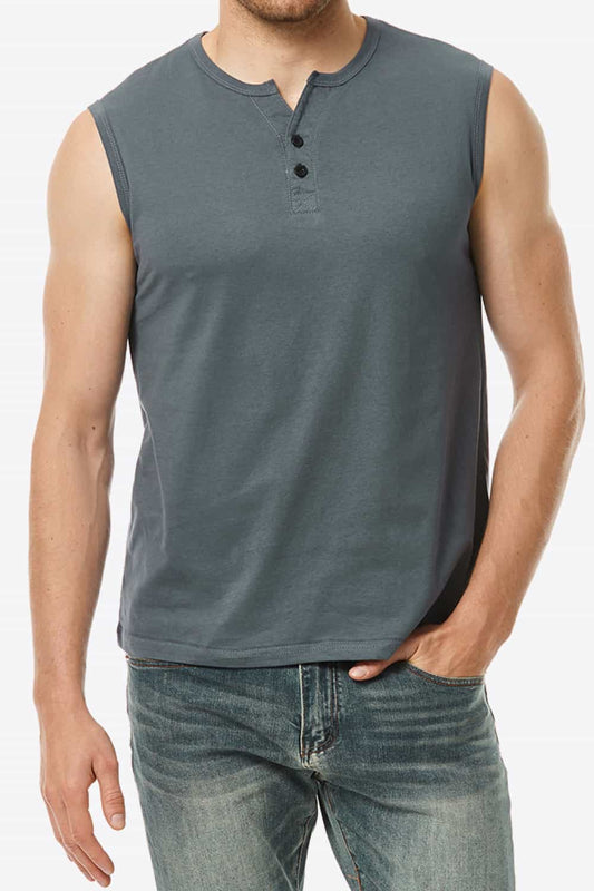 Buttoned Notched Neck Tank