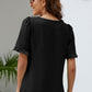 Frill Trim Puff Sleeve Square Neck Blouse