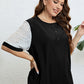 Plus Size Contrast Decorative Button Half Sleeve Top