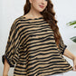 Plus Size Striped Three-Quarter Sleeve Boat Neck Top