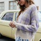 Plaid Frayed Trim V-Neck Sweater