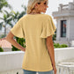 Eyelet Flutter Sleeve Round Neck Top