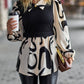 Two-Tone Long Puff Sleeve Blouse
