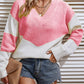 Two-Tone Ribbed Trim V-Neck Sweater