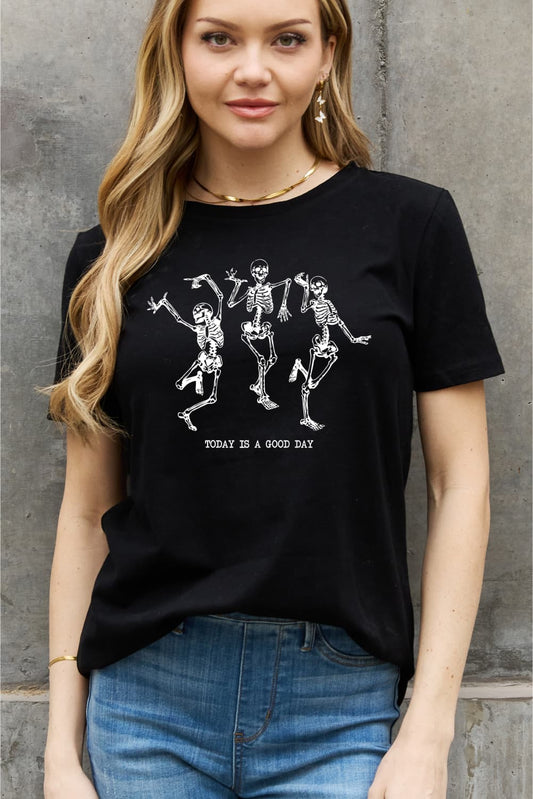 Simply Love Full Size TODAY IS A GOOD DAY Dancing Skeleton Graphic Cotton Tee
