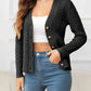 V-Neck Long Sleeve Cable-Knit Buttoned Knit Top