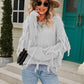 Tassel Detail Rib-Knit Round Neck Sweater